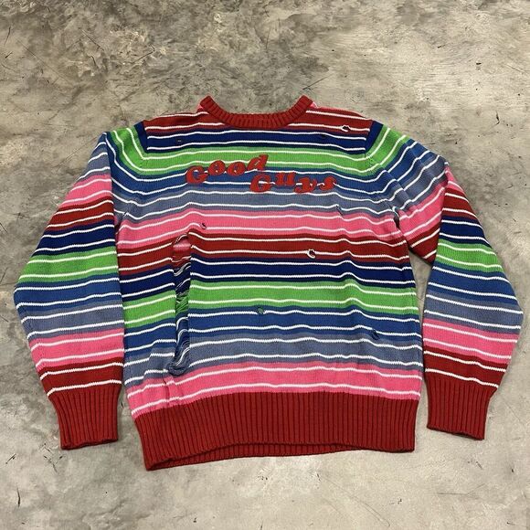 SSPIRIT HALLOWEEN Chucky Good Guys Cosplay Costume Striped Ripped Sweater Large - Picture 1 of 7